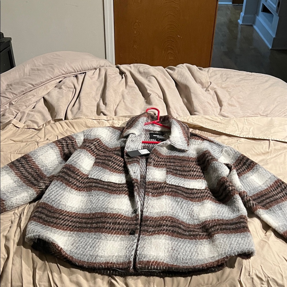 Fashion Nova Brown and White Striped Jacket